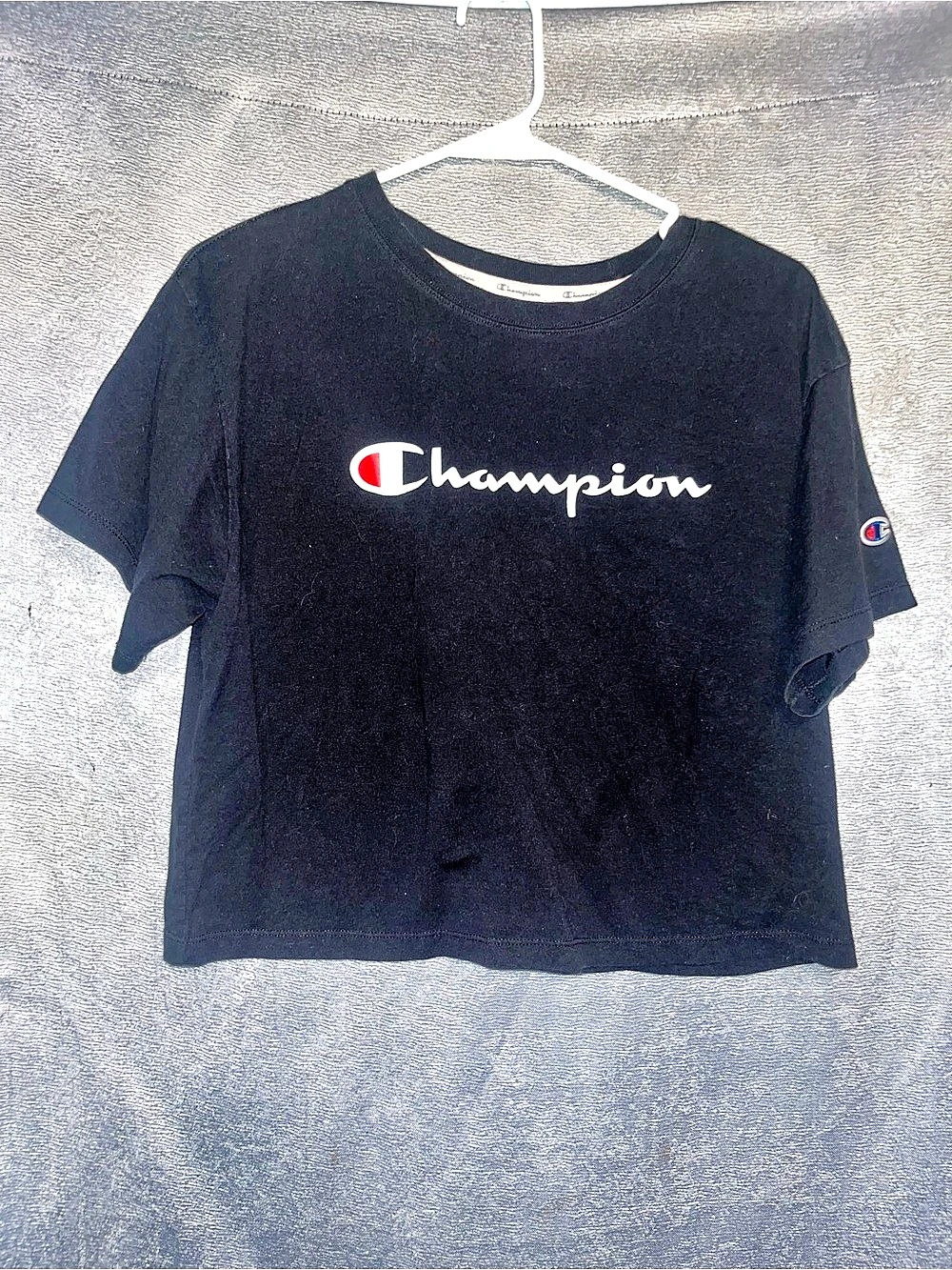 Champion Script Logo Crop Tee Black Short Sleeve Tee